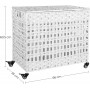 Rullbar Tvättkorg 3 Avtagbara Fack - Vit Rotting Stil 66 x 35 x 60,5 cm