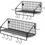 Vägghyllor i metall 2 set med krokar, 30 - 40 cm, Industriell stil