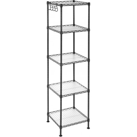 Tunn Hylla Metall 30x30x123,5 cm Flexibel Hyllor med krokar - svart