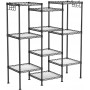 Tunn Hylla Metall 30x30x123,5 cm Flexibel Hyllor med krokar - svart