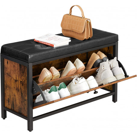 Skobänk Vadderad för 6 par skor - Industriell design Vintage Brun-Svart