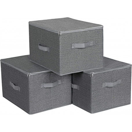 3-Pack Förvaringslådor Tyg med Dragkedja Lock 40x30x25 cm Grå