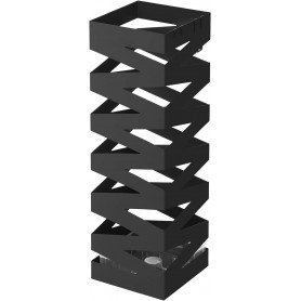 Fyrkantigt Paraplyställ Med Krokar, Droppbricka Metall Svart