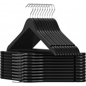 20-pack Galgar i trä med halkfri stång klädhängare svart