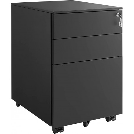 Rullbart Arkivskåp Metall Låsbart Med 3 Lådor 52x39x60 cm Svart