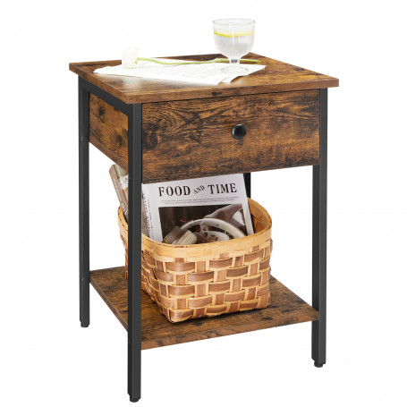 Sidobord / Sängbord Med Låda Vintage brun-svart 40x40x55 cm