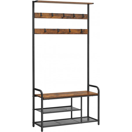 Klädhängare Med Sittbänk, Skohyllor Industriell Design - Vintage brun-svart