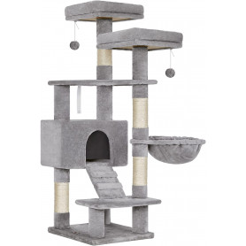 Klösträd 142 cm Kättrad med Klöspelare i Sisal och Hängmatta - Ljusgrå