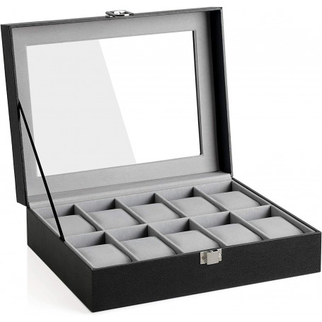 Klockbox 10-Fack Med Glaslock Elegant Klockförvaring För 10 Klockor
