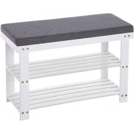 Vadderad Sittbänk Med 2 Skohyllor 71x29x49 cm - Vit / Grå