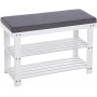 Vadderad Sittbänk Med 2 Skohyllor 71x29x49 cm - Vit / Grå