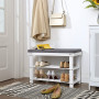 Vadderad Sittbänk Med 2 Skohyllor 71x29x49 cm - Vit / Grå