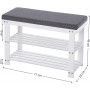 Vadderad Sittbänk Med 2 Skohyllor 71x29x49 cm - Vit / Grå