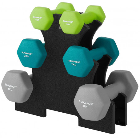 Hantelset 6 delar med Ställ - 2 x 1 kg, 2 x 2 kg, 2 x 3 kg
