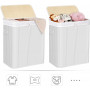 Tvättkorg i bambu 100L med 2 fack, avtagbar påse, lock - Vit