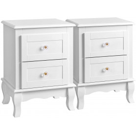 Sängbord Retro 2-pack med 2 lådor i trä vit