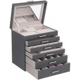 XXL Smyckeskrin med 6 nivåer för smycken, klockor, solglasögon