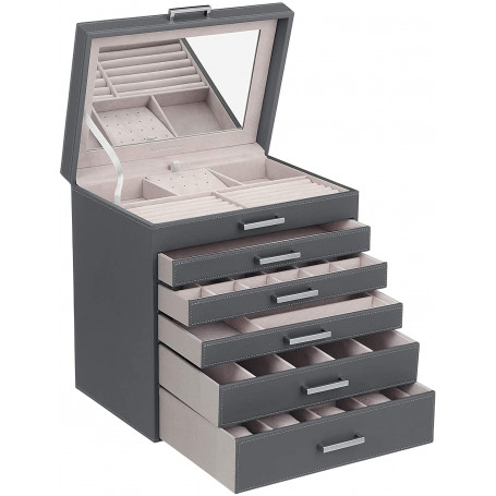 XXL Smyckeskrin med 6 nivåer för smycken, klockor, solglasögon