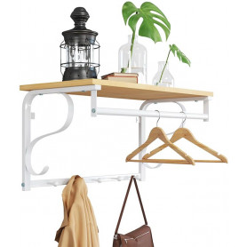 Vägghylla Med Klädhängare, Klädstång - Ek / Vit