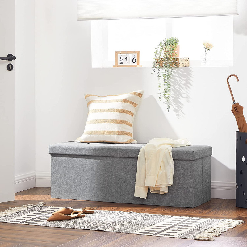 Sittbänk med förvaring tyg 110x38x38 cm ljusgrå