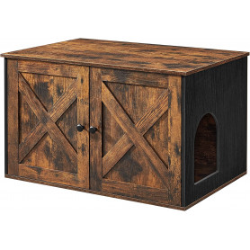 Katthus / Kattlåda Med Lucka Och Dörrar - Vintage Brun Svart
