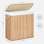 Tvättkorg i Bambu 150L - 3 Fack, Tvättbar Påse, Lock - Naturlig
