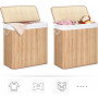 Tvättkorg i Bambu 150L - 3 Fack, Tvättbar Påse, Lock - Naturlig