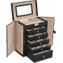 Smyckeskrin, 6-vånings smycke förvaring med sidovingar, lådor, speg...