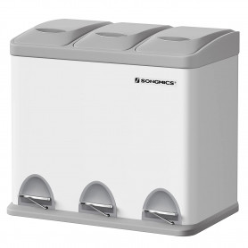 Pedalhink 3 fack Återvinningskorg 24-liter - Vit/grå