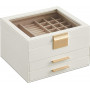 Smyckeskrin Med Glaslock, 3-lagers 23,1x20,3x13,5 cm Läder Vit