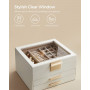 Smyckeskrin Med Glaslock, 3-lagers 23,1x20,3x13,5 cm Läder Vit