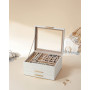 Smyckeskrin Med Glaslock, 3-lagers 23,1x20,3x13,5 cm Läder Vit