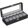 Klockbox 6-fack med glaslock och lås 30 x 11,2 x 8 cm svart