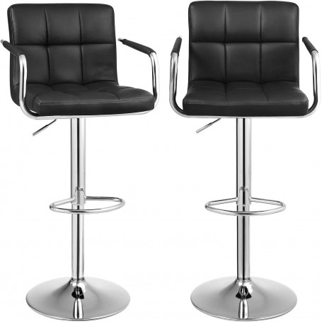 2 st Barstol höjdjusterbar med handtag krom och svart skinn 38 x 44,5 x (95-115) cm