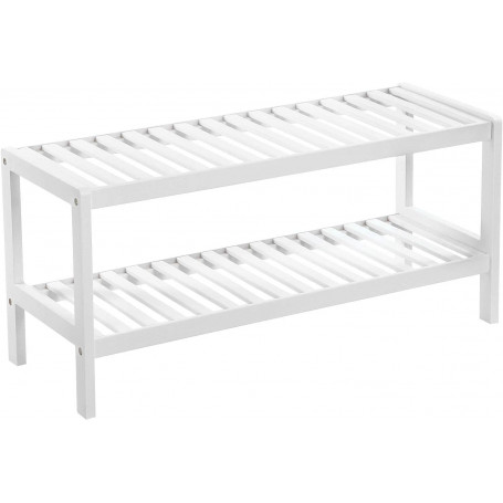 Skoställ 2-lagers Bambu Vit / Förvaringshylla 70 x 26 x 33 cm,