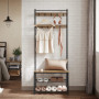 Klädhängare med skohyllor och sittbänk Rustik Valnöt-Svart