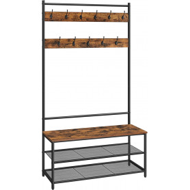 XL Klädhängare Med 11 Krokar, 2 Skoställ, Sittbänk - Industriell De...