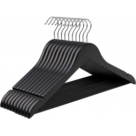 10-pack Galgar i Trä Med Halkfri Stång Klädhängare Svart