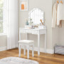 Sminkbord Retro Med Pall, 10 Lampor, 5 Lådor - Vit