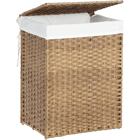 Tvättkorg i bambu 90L med Avtagbar påse, lock - Naturlig