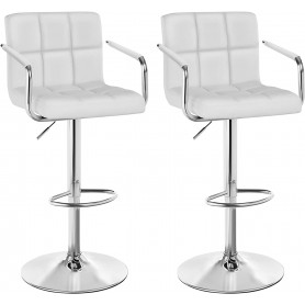 2-Pack Barstol Höjdjusterbar Med Handtag Krom Och Vit Skinn 38 x 44...