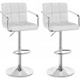 2-Pack Barstol Höjdjusterbar Med Handtag Krom Och Vit Skinn 38 x 44,5 x (95-115) cm