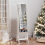 Fristående spegel smyckesskåp 38×156×40 cm vit MDF glas LED-ljus lå...