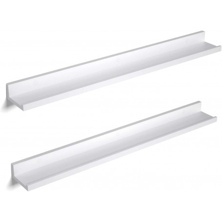 2-pack tavelhyllor vägghyllor 80×10 cm vit MDF högglans max 10 kg v...