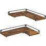 2x Hörn Vägghyllor Set Industriell Stil Vintage Brun-Svart