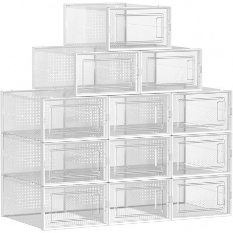 Förvaringslådor x12 Stapelbara Transparent Förvaring Med Lock 23 x 33,3 x 14 cm