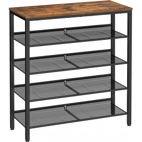 Skoställ 5-våning 75x28x93 cm - Vintage brun-svart