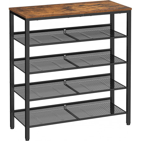 Skoställ 5-våning 75x28x93 cm - Vintage brun-svart