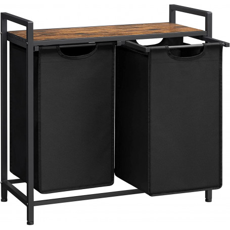 Tvättkorg Ställ Dubbel (2 x 46 L) Uttagbara Fack 73 x 33 x 72 cm Svart