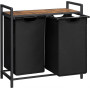 Tvättkorg Ställ Dubbel (2 x 46 L) Uttagbara Fack 73 x 33 x 72 cm Svart